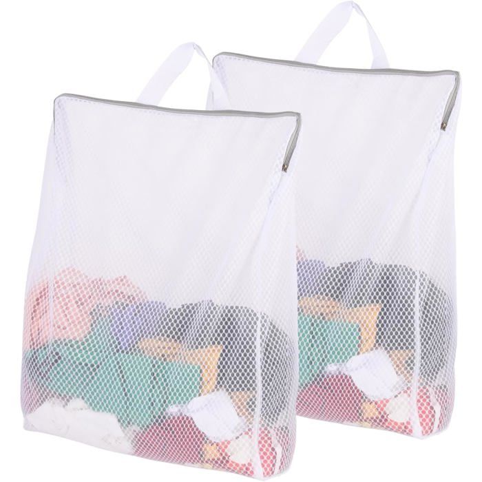 Lot de 2 sacs à linge en filet avec fermeture éclair filet à linge blanc avec poignée sac à linge réutilisable sac à linge susp