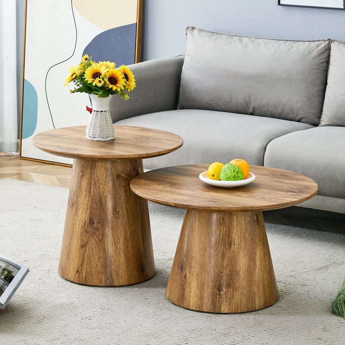 Ensemble de tables basses en bois naturel - 2 pièces - 50x48 cm - 60x35 cm - Bois - MDF - Veinure naturelle