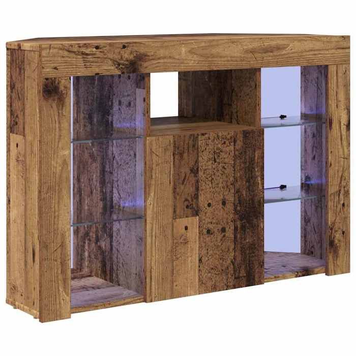 En solde Meuble TV dAngle pour Télévision - CLOUD - Meuble Télé Bas - avec LED - Bois ancien 100x40x68cm Bois dingénierie LL5527