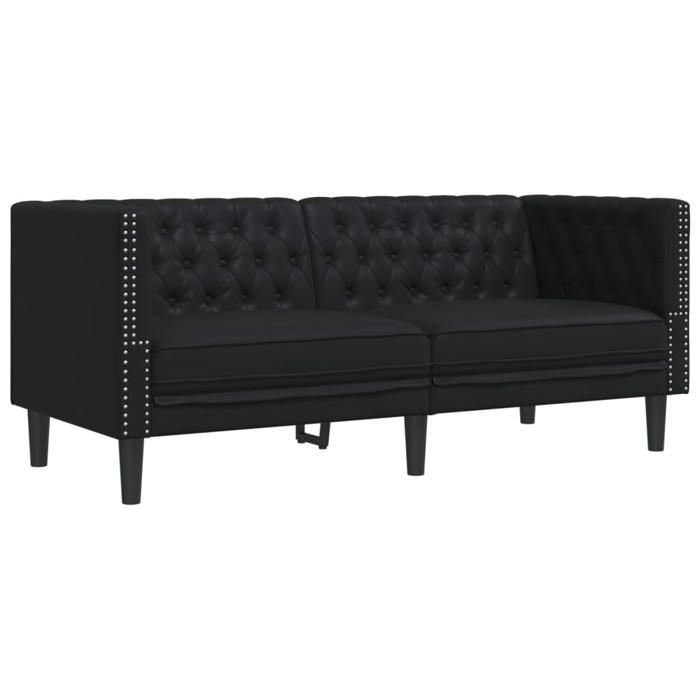 (Promo 2026)CANAPÉ FIXE Noir - SHIELD - Canapé Double - Sofa pour 2 personnes - Chesterfield noir similicuir 1312321