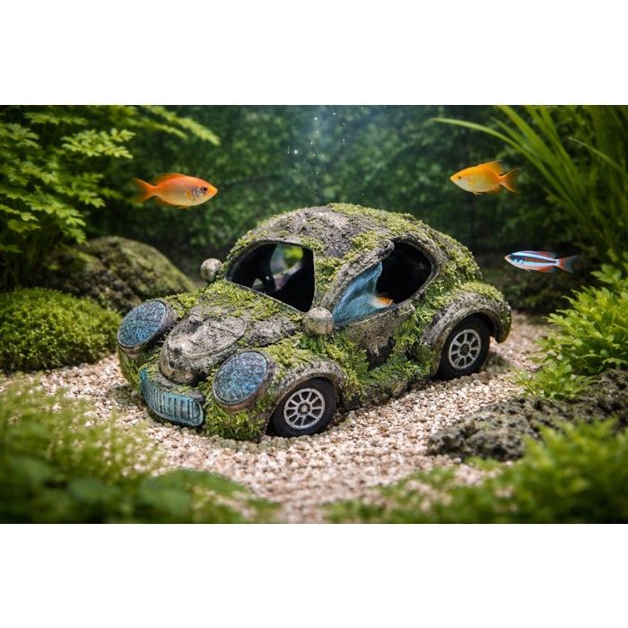 Décoration aquarium voiture scarabée cachette effet mousse