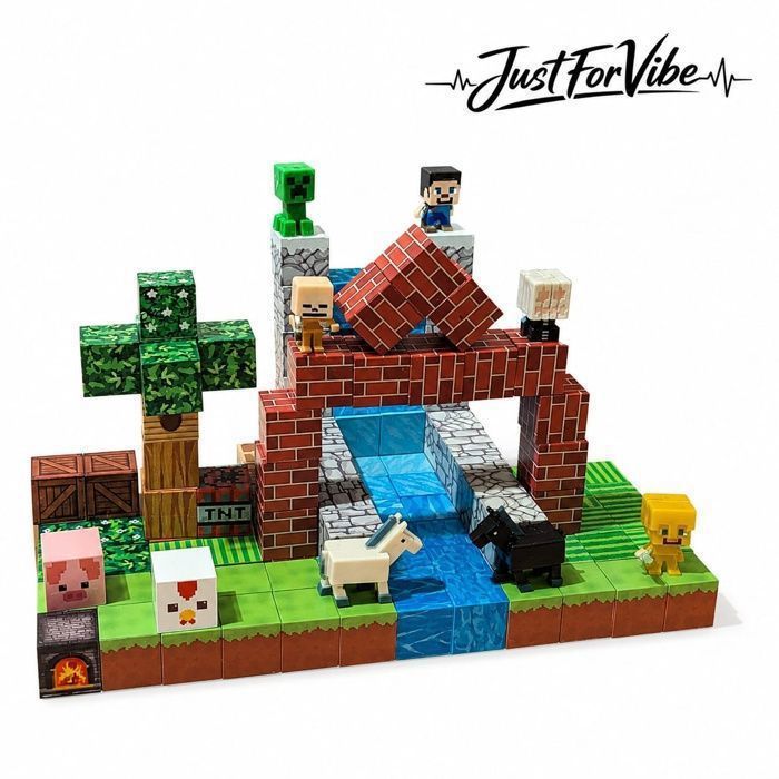 Jeu de construction magnétique 3D – 150 pièces blocs aimantés – style Minecraft – enfant – JustForVibe
