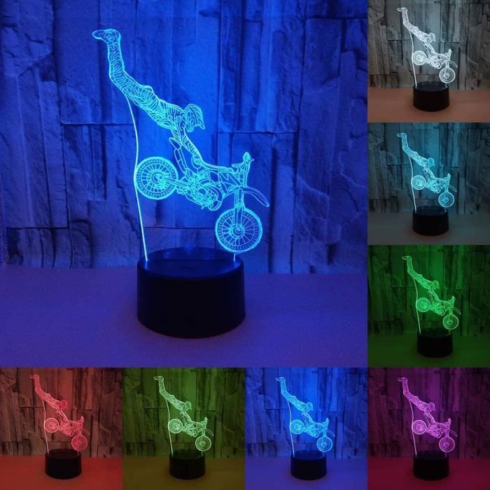Lampe 3D USB à LED Modèle de moto à capteur 3D Lampe de nuit dambiance pour décoration de chambre à coucher