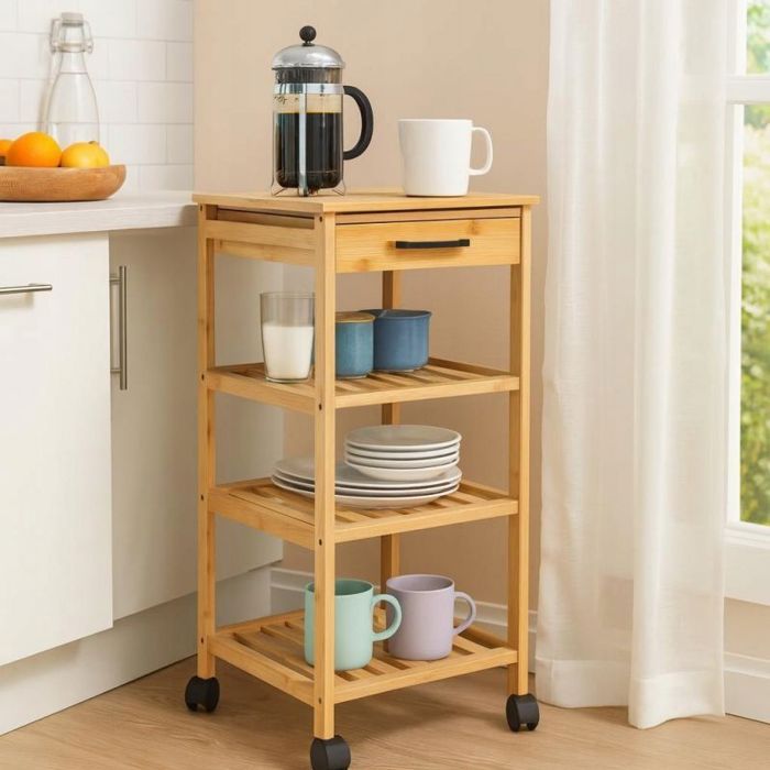 Desserte de cuisine - billot de cuisine Florina excellent houseware kitchen cart fero bamboo 4 levels 30x30x73cm