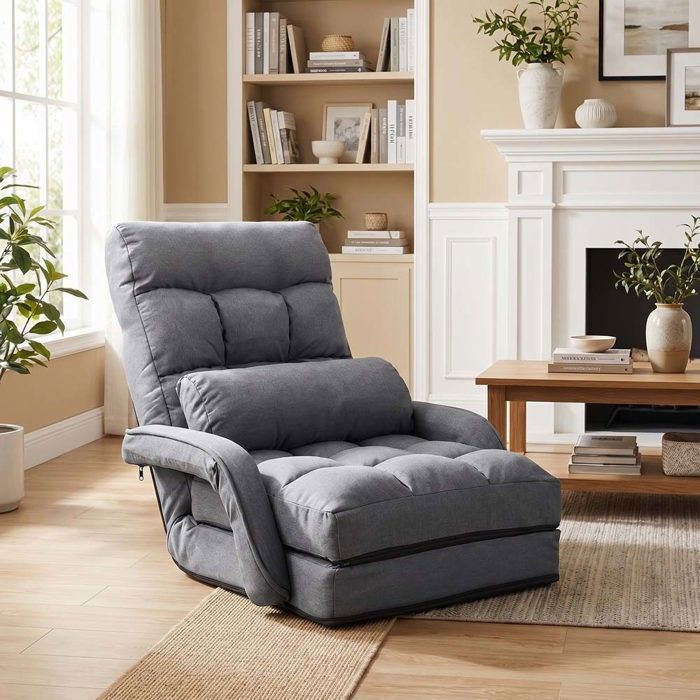 Chaise longue pliable - Dossier inclinable 90°–180° - Mousse haute densité - Structure acier - Gris