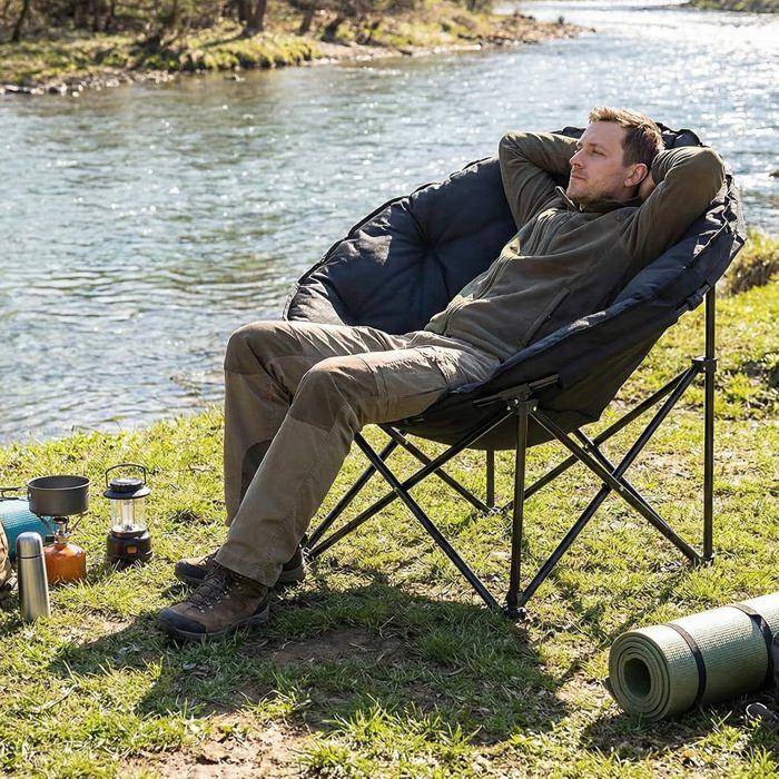Chaise de Camping Pliante Chaise Rembourrée dextérieur Chaise de Plage Portable Charge max 150kg pour Pêche Jardin-Noir