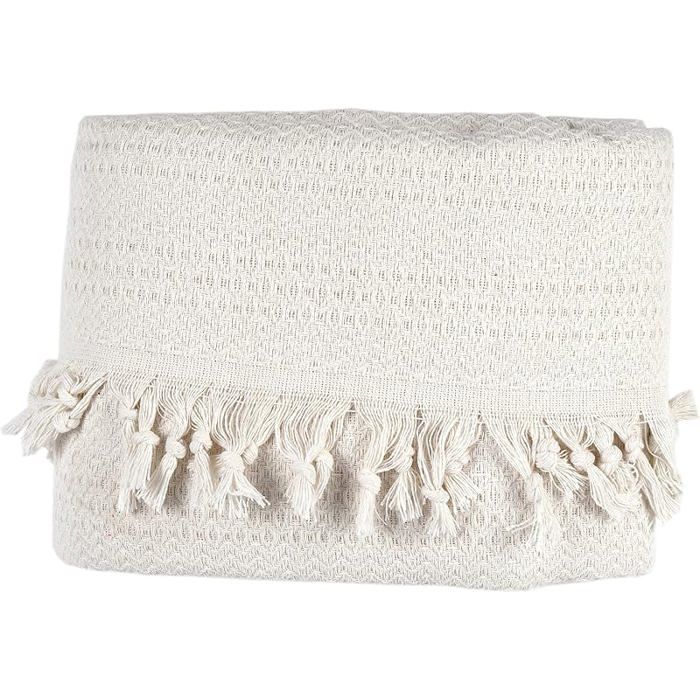 Couvre Lit Luxe Blanche Neige Couvre lit Mélangé Coton OrganiqueUni Couverture de Canapé Aérée et Blanc 200x230 cm
