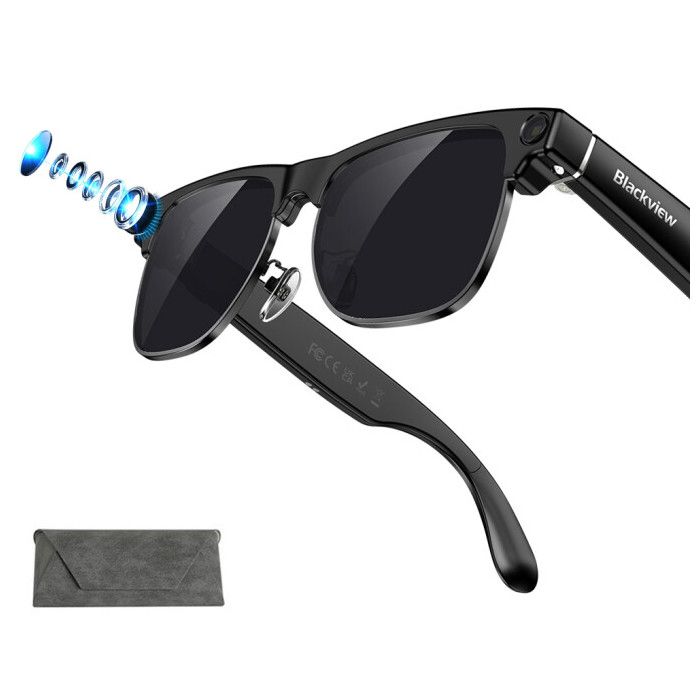 Blackview BV200 Lunettes Meta Intelligentes AI avec Caméra HD Appels Bluetooth Traduction Reconnaissance dObjets 225mAh Noir