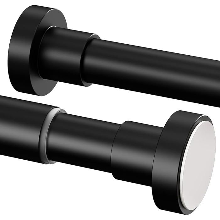 Tringle à rideau de douche extensible en acier inoxydable s perçage pour salle de bain armoire rideaux de 135-200cm(1p) Noir