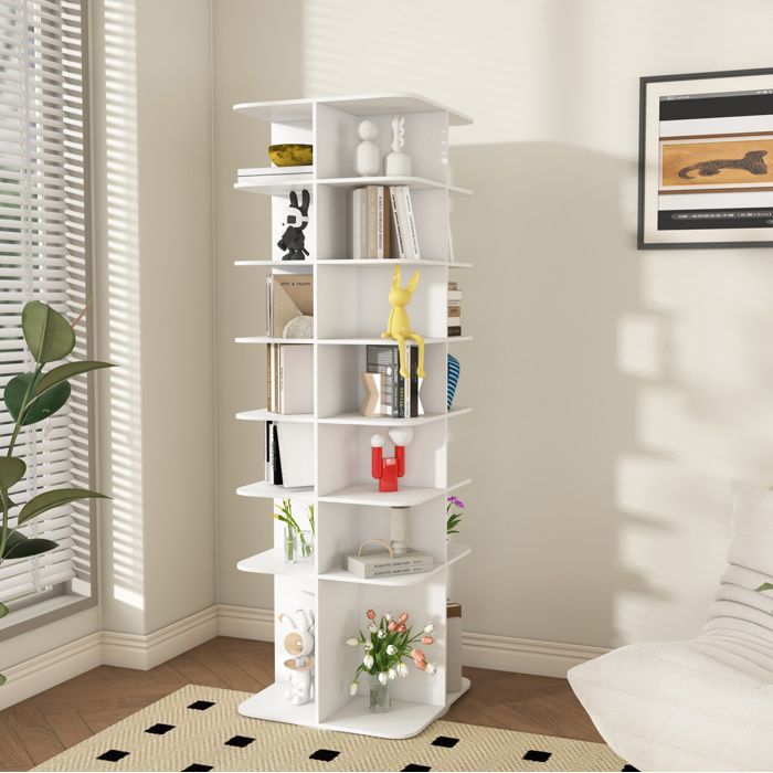 Meuble à chaussures rotatif 7 niveaux EVRYAE 28 paires tour de rangement sur pied PVC blanc