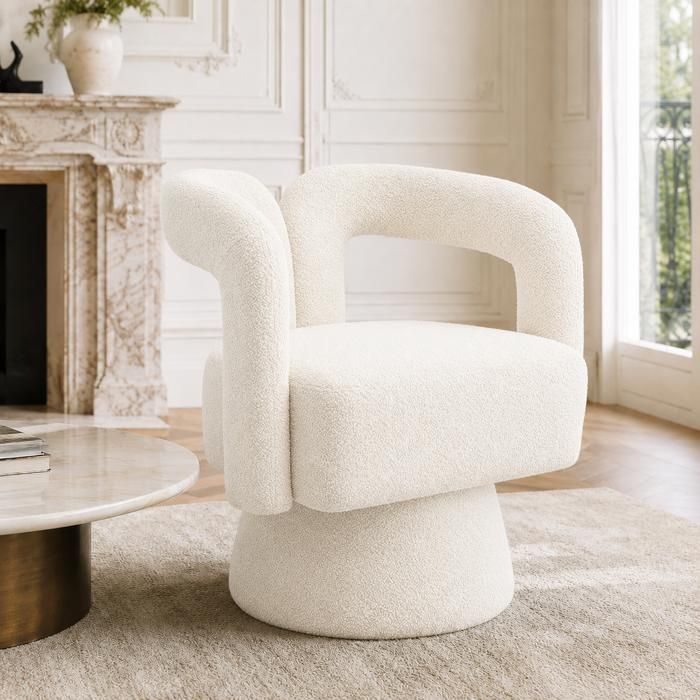 Fauteuil pivotant en peluche - Pivotant à 360 degrés - Rembourrage moelleux - Dimensions 67x55x74 cm - Couleur Beige