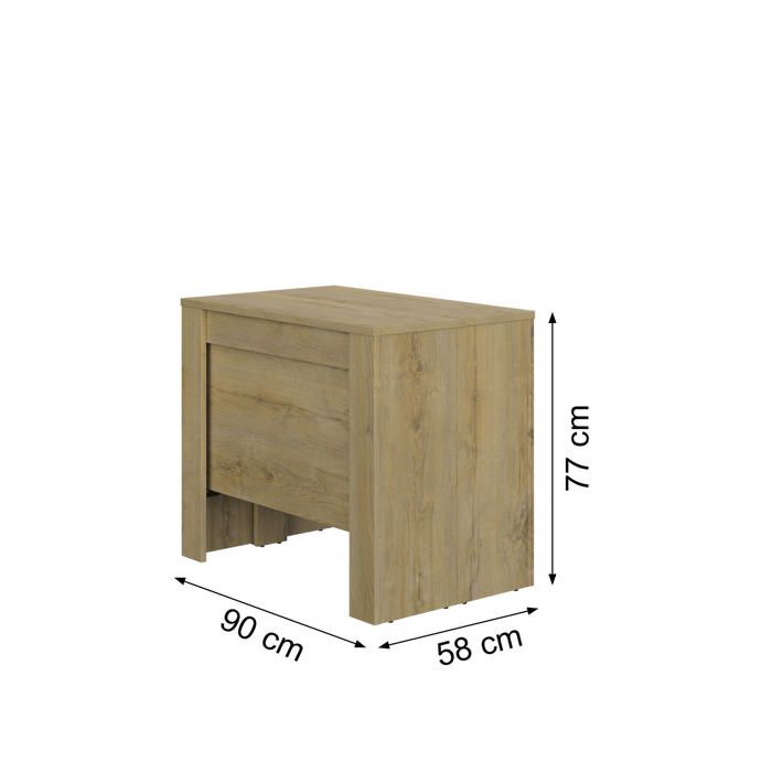 Table console extensible effet bois chêne avec rangement intégré Table console extensible effet bois chêne avec rangement intégré