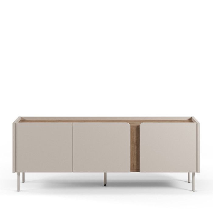 Boxy - Meuble TV 3 portes en bois et métal L140cm - Beige Boxy - Meuble TV 3 portes en bois et métal L140cm - Beige