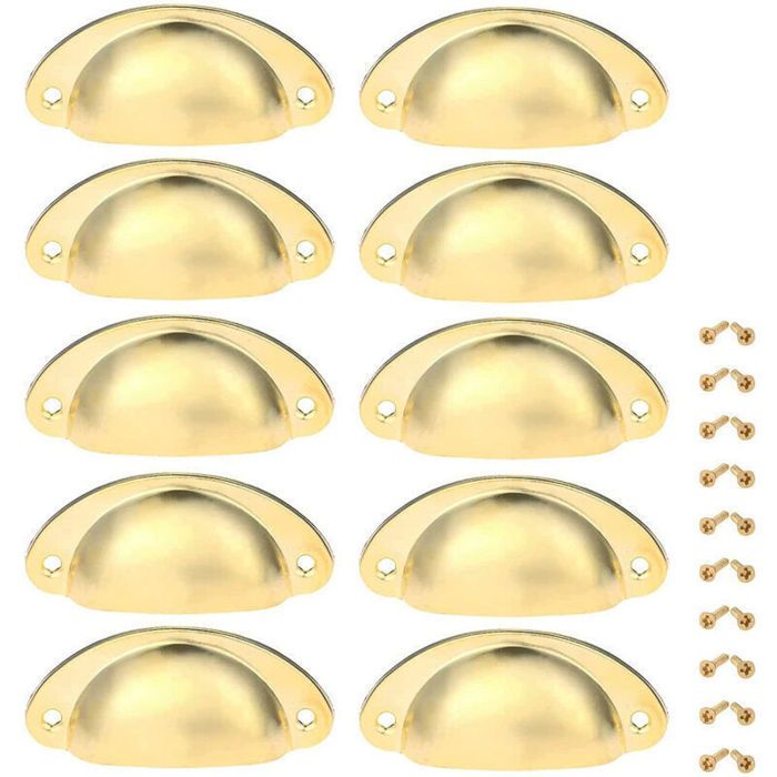 10pcs Poignées coquille – Design vintage doré – Pour tiroirs et armoires – 82x35mm