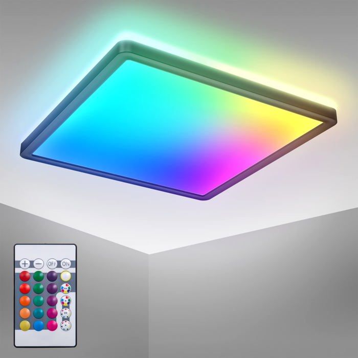 Panneau LED avec lumière indirecte télécommande lumière colorée RGB+W dalle led plafond plafonnier led lustre salon et cuisi