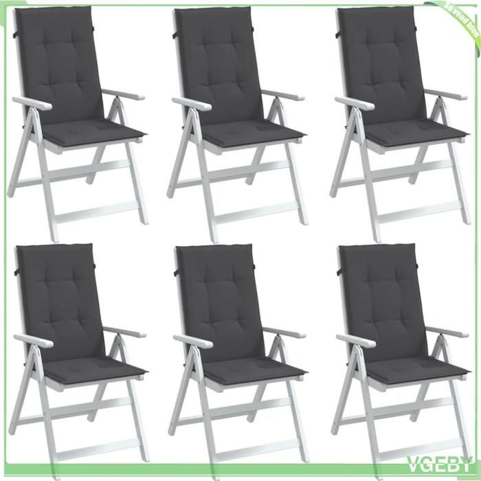 Coussin de chaise à dossier haut - FAFEISY - 4002411 - Lot de 6 - Anthracite mélangé - Polyester résistant UV