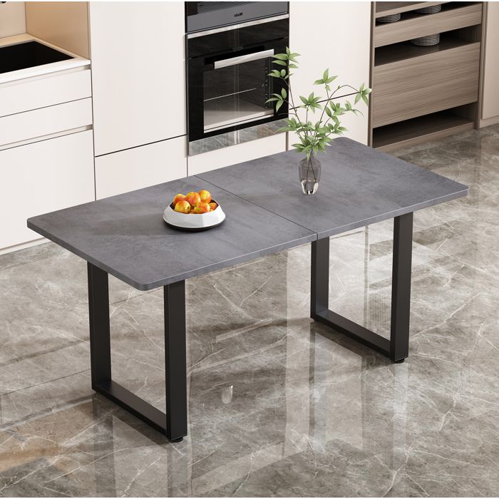 COVREO Table à manger rectangulaire 140 x 70 x 75 cm style industriel plateau gris et métal noir