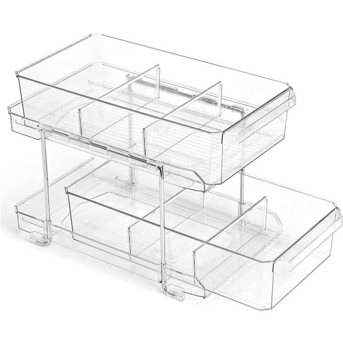 Organiseur à 2 niveaux avec tiroirs et séparateurs tiroir de cuisine transparent extensible coulissant pour cuisine sal