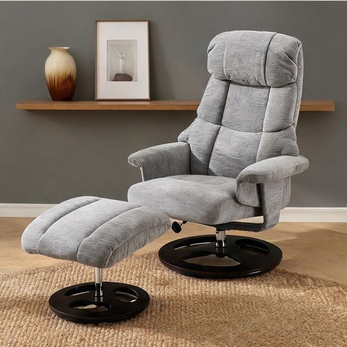 Fauteuil massant chauffant en chenille cool gray avec rotation 360° dossier inclinable 140° et repose-pieds