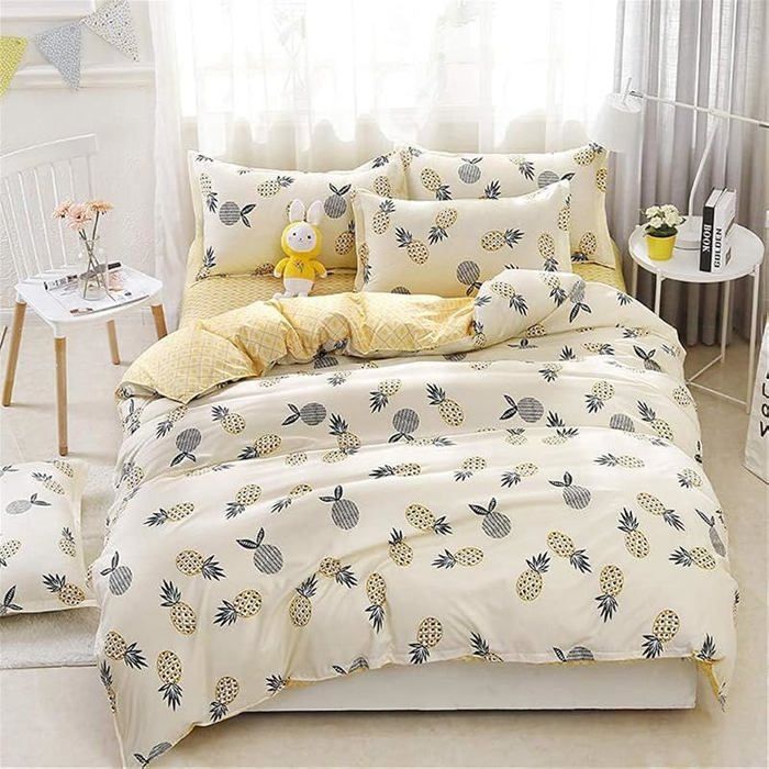 Parure de Lit 200x200 cm 100% Microfibre - 3 Pièces avec Fermeture Éclair et 2 Taies Literie Doux Motif Cœur Rou PARURE DE COUETTE