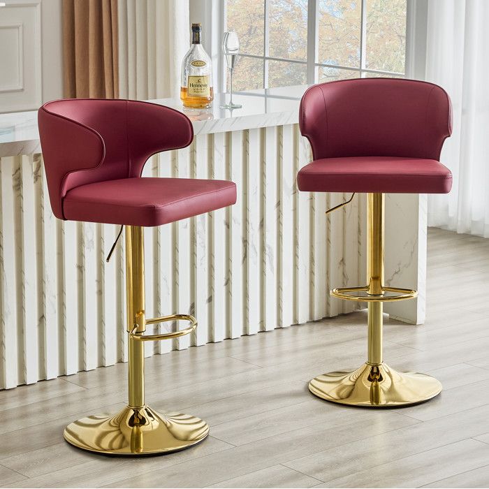 Lot de 2 tabourets de bar rouges en PU avec dossier hauteur réglable pivot 360° et repose-pieds
