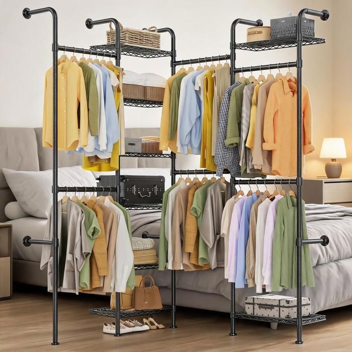 Organisateur de Placard Mural – Acier Carbone 8 Étagères Métal Extensible Design Noir Mat 30 (P) × 240 à 300 (L) × 225 (H)