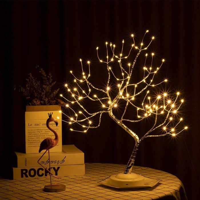 Lampe table arbre artificiel LED 50cm 108L 8 modes multicolore USB/batterie décoration chambre mariage fête Noël .