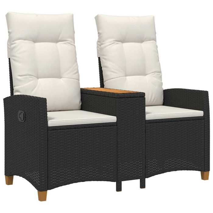 Noir Banc inclinable avec table Noir et blanc crème polyrotin - Siège de balcon LV66195