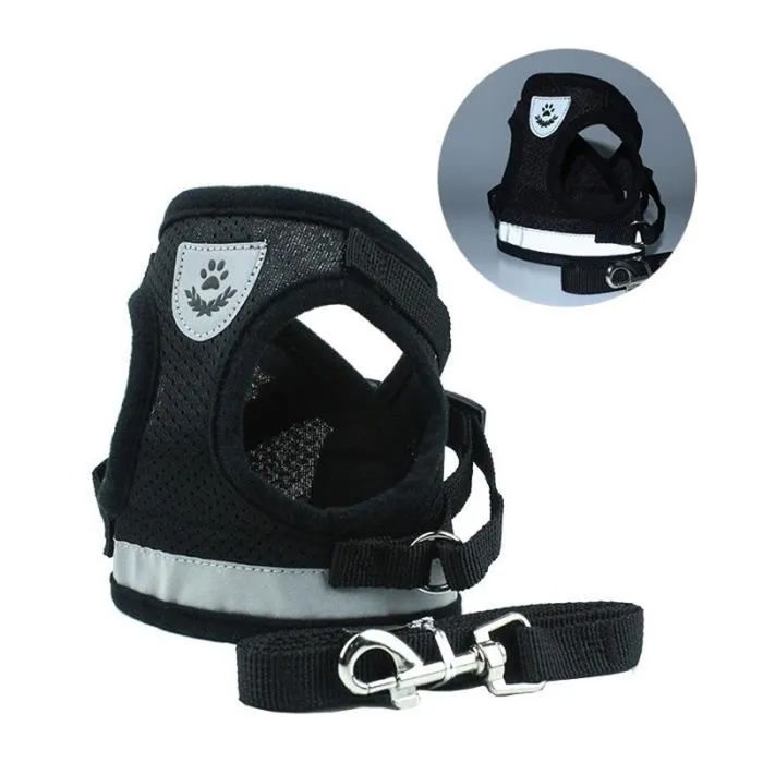 (Black / XS)Ensemble de harnais en Nylon pour chien laisse réfléchissante gilet en maille respirante pour petit et moyen gabarit (Black / XS)Ensemble de harnais en Nylon pour chien laisse réfléchissante gilet en maille respirante pour petit et moyen gabarit