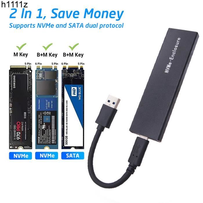 Boîtier SSD USB Type C, disque dur externe, clé M.2 NGFF NVcloser SATA ...