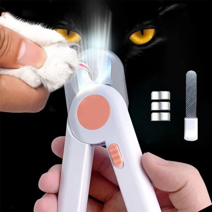Coupe Ongles Chat, Ligne de Sang LED Coupe Ongles Animaux, Ciseaux Griffes Chien Professionnels,Protection aux Éclaboussures(Rose)