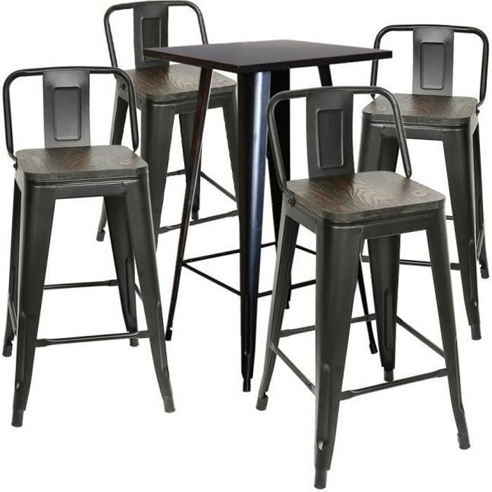 BUL Lot de 4 pièces Haute chaise avec assise Tabouret de bar avec dossir amovible - Siège H63 CM