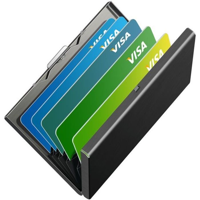 Porte Cartes De Crédit Metallique Double Etui Porte Cartes Bancaires RFID Anti Piratage Aluminium Portefeuilles - 6 Cartes