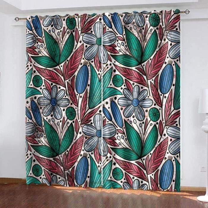 Lot De 2 Rideaux Occultants Thermiques – Motif Fleurs Des Champs, 110x215 Cm – œillets 4 Cm – Isolation Lumière Et Bruit – Polyester