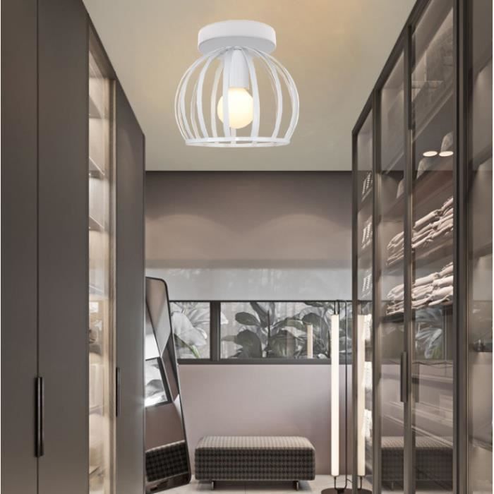 MOGOD Plafonnier Luminaire Rétro Vintage Lampe Abat - Jour Cage en Fer Forgé Blanc Industriel