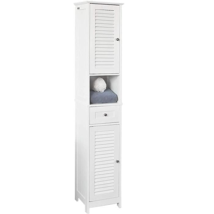 Colonne Salle De Bain Rangement Armoire Haute Avec 1 Tiroir Et 2 Portes En Bois Pour Toilette Blanc Achat Vente Colonne Armoire Sdb Colonne Salle De Bain Range