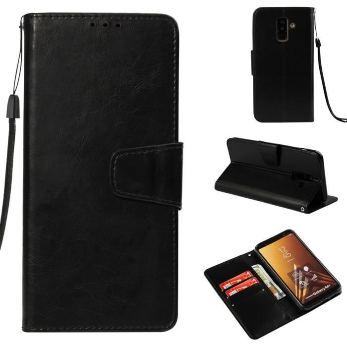 Pochette Noir Housse Pour Samsung Galaxy A6 Plus A6 2018 6.0 Portefeuille PU Cuir Housse Magnetique Flip Etui Cdiscount Telephonie