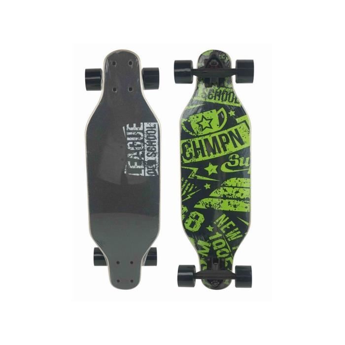 Skateboard - Longboard en bois - Noir - Adulte - Roulement ABEC 5