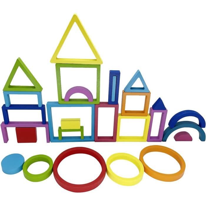 Blocs de bricolage, jouet acrylique scintillant pour enfants, blocs empilables de pierres précieuses arc-en-ciel Montessori en bois, jouets éducatifs colorés créatifs en bois  26