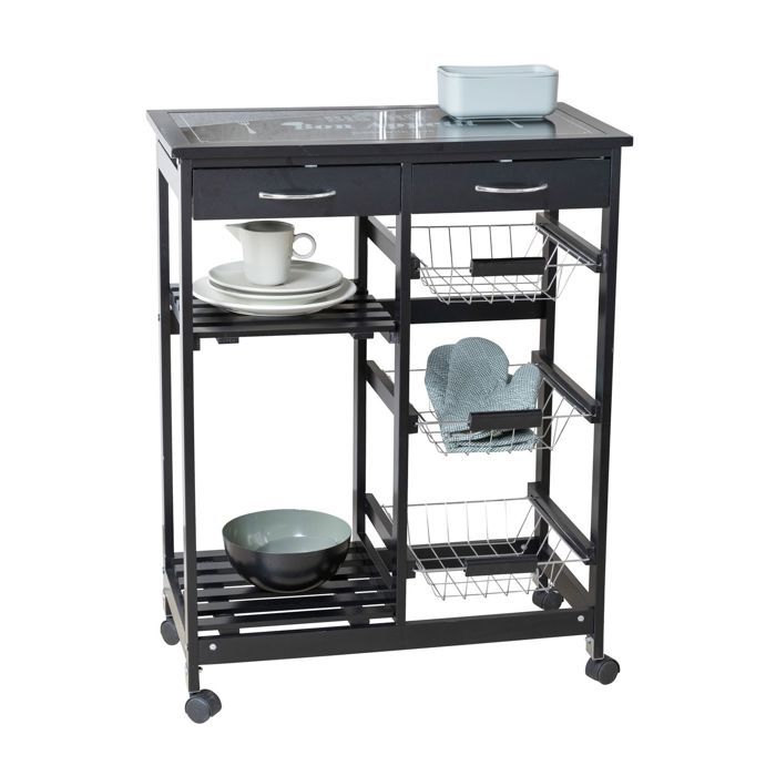 Wenko - Desserte de cuisine à roulettes bois Bon Appetit - L. 67 x H. 86 cm - Noir