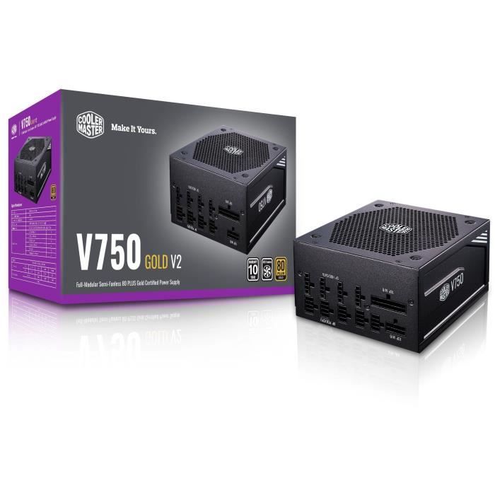 COOLER MASTER V750 Gold V2 Alimentation 750W 100% modulaire & 40% fanless (Certifiée 80 Plus GOLD Garantie 10 ans)