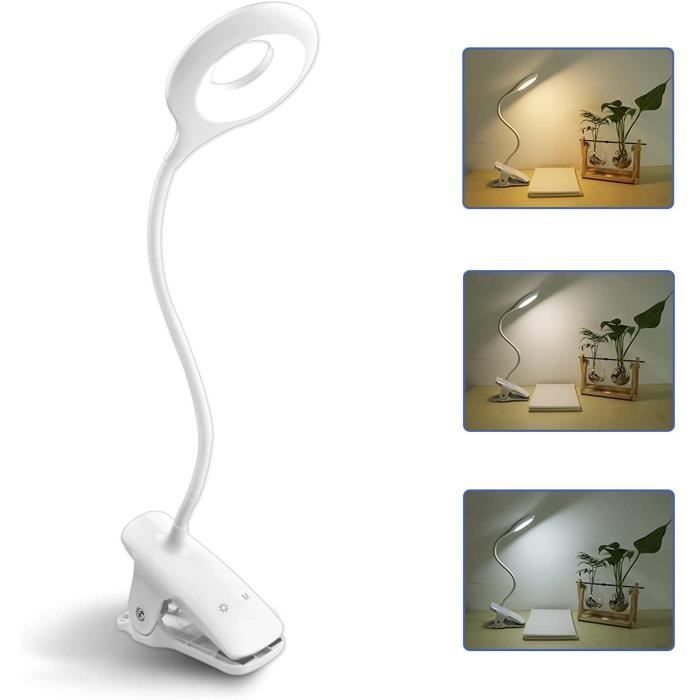 Lampe de bureau LED - Blanc - Rechargeable - 3 Couleurs - 3 Intensités - Design Contemporain