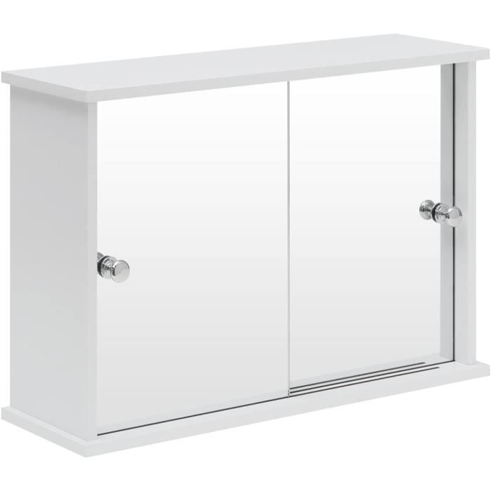 Armoire de Toilette avec 2 Portes miroirs Armoire Murale en MDF