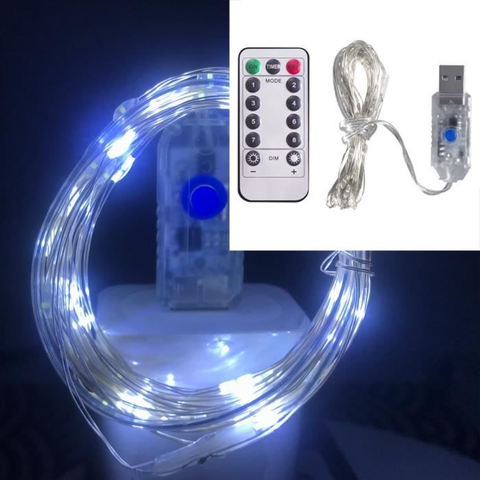 3M 30LED Blanc Guirlande lumineuse féerique LED USB 8 modes télécommande lampe en fil de cuivre pour noël