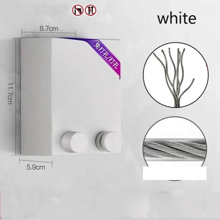 KUNGYO Corde à Linge Rétractable - Ligne de Lavage Murale Étendoirs Amovible pour Intérieur Un Hôtel Salle de Bains Fil à Linge Clothesline 3 Mètres (Blanc