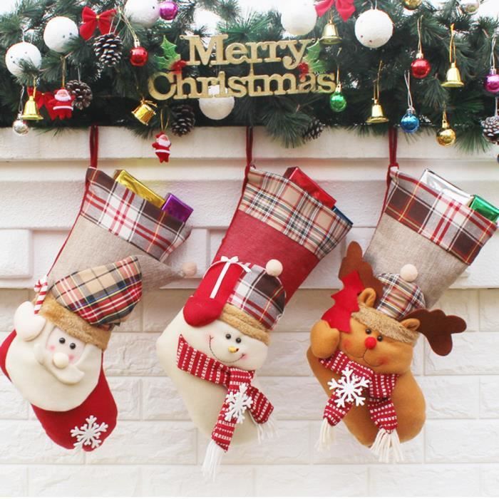 3pcs/set Christmas Hanging Stockings Santa Snowman Reindeer Gift Candy Bags Christmas Decoartions Ornaments-3