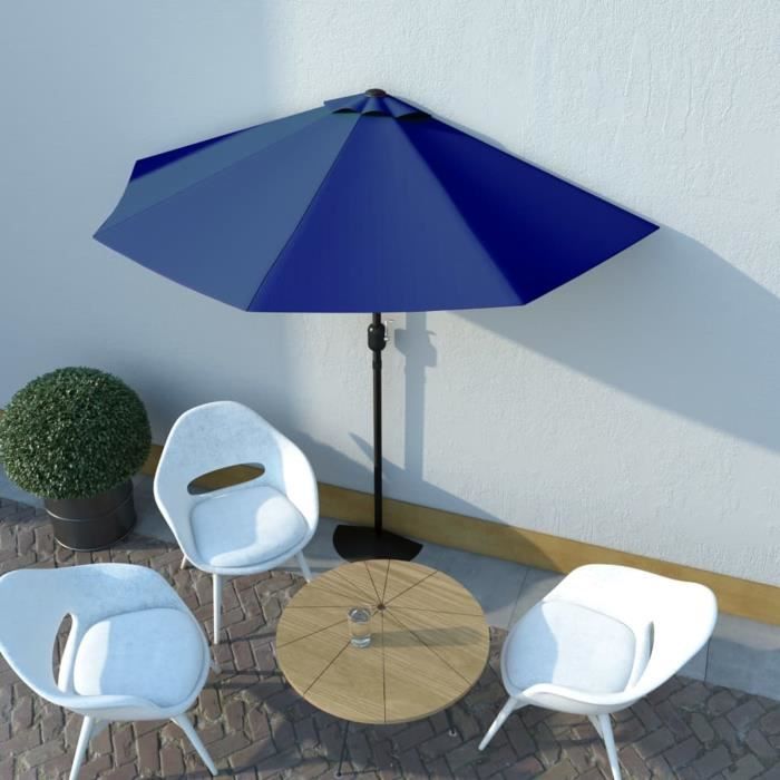 oVsky Parasol de balcon avec mât en aluminium Bleu 270x135x245cm Demi