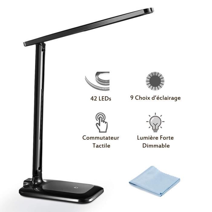 Lampe de Bureau LED 42 LED Lampe de Chevet Tactile Flexible 5V Adaptateur Chargeur 3 Modes de Couleur 3 Niveaux de Luminosité
