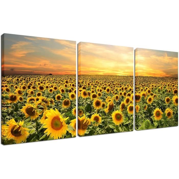 Grande Impression Sur Toile Tournesol, Style Art Déco, Prête à Accrocher
