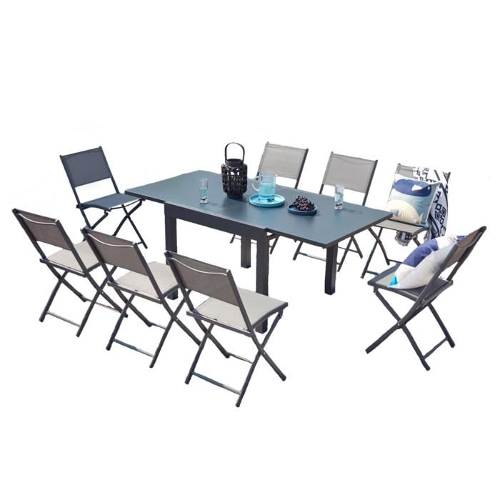 CUALICA - Salon de jardin extensible aluminium 8 places gris foncé